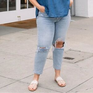 Vervet Ripped Erika Stretch Mom Jeans High Rise Destructed Cropped 20 40” Waist